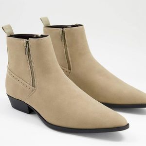 ASOS design sz 11 Western Chelsea boots faux suede in stone NEW WITHOUT BOX